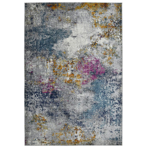 HomeRoots 5' Modern Blue-Gray and Purple Area Rug - Soft, Durable, Stain Resistant for High-Traffic Spaces 5' x 7' 531586