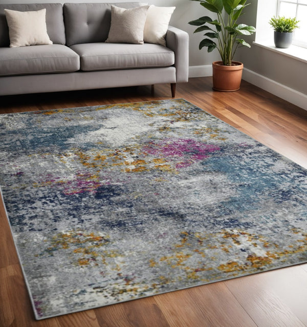 HomeRoots 5' Modern Blue-Gray and Purple Area Rug - Soft, Durable, Stain Resistant for High-Traffic Spaces 5' x 7' 531586