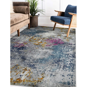 HomeRoots 5' Modern Blue-Gray and Purple Area Rug - Soft, Durable, Stain Resistant for High-Traffic Spaces 8' x 11' 531587