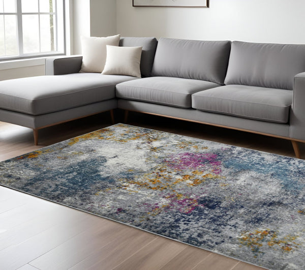HomeRoots 5' Modern Blue-Gray and Purple Area Rug - Soft, Durable, Stain Resistant for High-Traffic Spaces 8' x 11' 531587