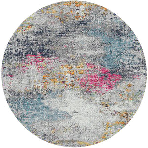 HomeRoots 5' Modern Blue-Gray and Purple Area Rug - Soft, Durable, Stain Resistant for High-Traffic Spaces 7' Round 531588