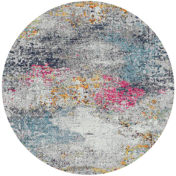 HomeRoots 5' Modern Blue-Gray and Purple Area Rug - Soft, Durable, Stain Resistant for High-Traffic Spaces 7' Round 531588