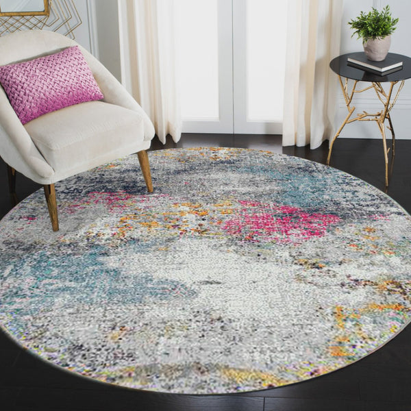 HomeRoots 5' Modern Blue-Gray and Purple Area Rug - Soft, Durable, Stain Resistant for High-Traffic Spaces 7' Round 531588