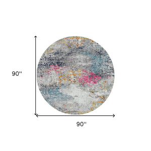 HomeRoots 5' Modern Blue-Gray and Purple Area Rug - Soft, Durable, Stain Resistant for High-Traffic Spaces 7' Round 531588