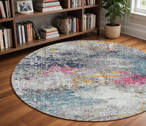 HomeRoots 5' Modern Blue-Gray and Purple Area Rug - Soft, Durable, Stain Resistant for High-Traffic Spaces 7' Round 531588