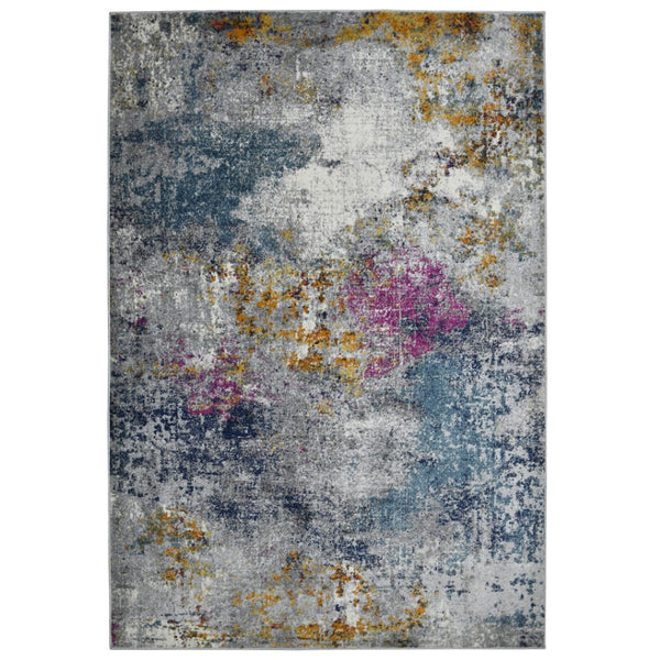 HomeRoots 5' Modern Blue-Gray and Purple Area Rug - Soft, Durable, Stain Resistant for High-Traffic Spaces 9' x 12' 531589