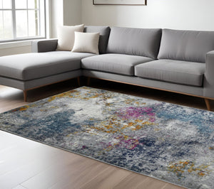 HomeRoots 5' Modern Blue-Gray and Purple Area Rug - Soft, Durable, Stain Resistant for High-Traffic Spaces 9' x 12' 531589
