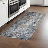 Artistic Geometric Blue and Orange Power Loom Runner Rug - Stain Resistant for Stylish Spaces