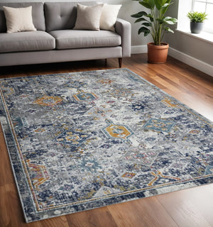HomeRoots 5' Area Rug - Modern Blue-Gray and Rust Geometric Design for Stylish, Durable Home Décor Solutions 5' x 7' 531593