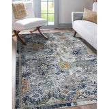 Homeroots 5' X 7' Blue And Orange Geometric Power Loom Area Rug  Polypropylene 531593