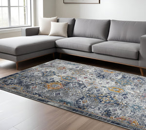 HomeRoots 5' Area Rug - Modern Blue-Gray and Rust Geometric Design for Stylish, Durable Home Décor Solutions 8' x 11' 531594