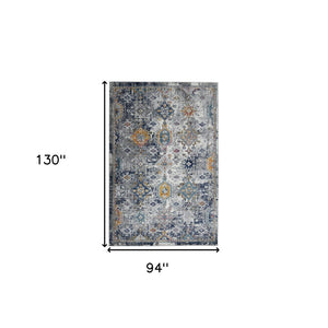 HomeRoots 5' Area Rug - Modern Blue-Gray and Rust Geometric Design for Stylish, Durable Home Décor Solutions 8' x 11' 531594