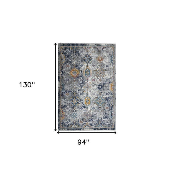 HomeRoots 5' Area Rug - Modern Blue-Gray and Rust Geometric Design for Stylish, Durable Home Décor Solutions 8' x 11' 531594