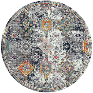 HomeRoots 5' Area Rug - Modern Blue-Gray and Rust Geometric Design for Stylish, Durable Home Décor Solutions 7' Round 531595