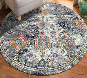 HomeRoots 5' Area Rug - Modern Blue-Gray and Rust Geometric Design for Stylish, Durable Home Décor Solutions 7' Round 531595