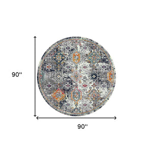 HomeRoots 5' Area Rug - Modern Blue-Gray and Rust Geometric Design for Stylish, Durable Home Décor Solutions 7' Round 531595