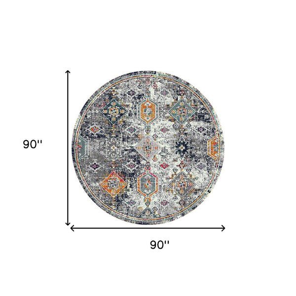 HomeRoots 5' Area Rug - Modern Blue-Gray and Rust Geometric Design for Stylish, Durable Home Décor Solutions 7' Round 531595