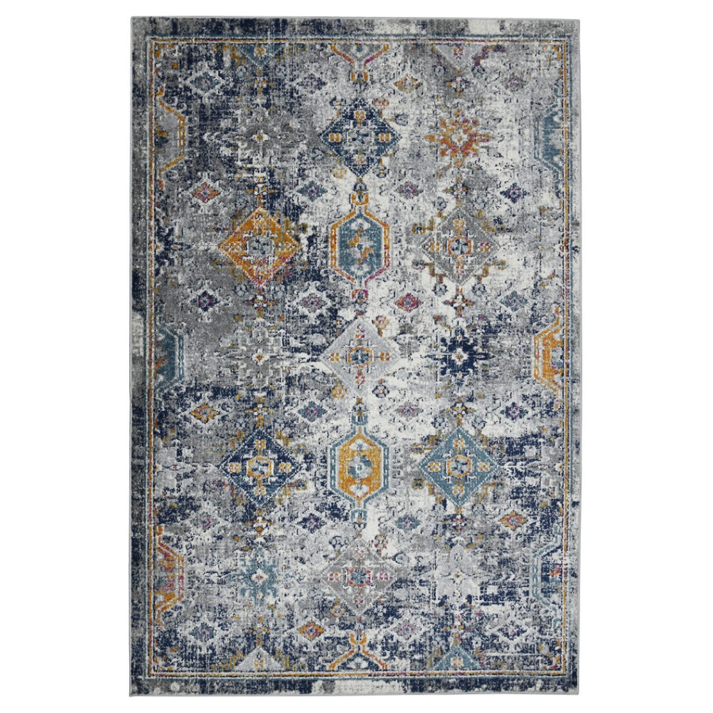 HomeRoots 5' Area Rug - Modern Blue-Gray and Rust Geometric Design for Stylish, Durable Home Décor Solutions 9' x 12' 531596