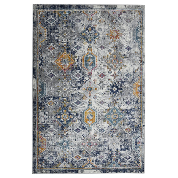 HomeRoots 5' Area Rug - Modern Blue-Gray and Rust Geometric Design for Stylish, Durable Home Décor Solutions 9' x 12' 531596