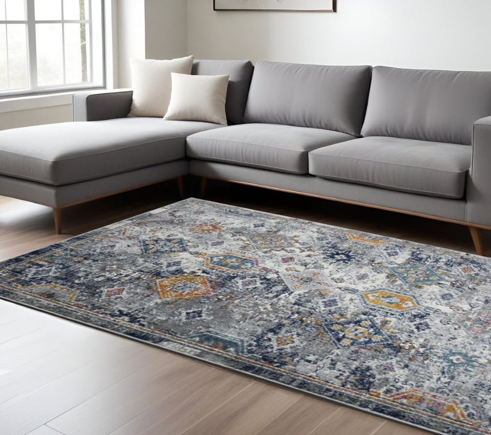 HomeRoots 5' Area Rug - Modern Blue-Gray and Rust Geometric Design for Stylish, Durable Home Décor Solutions 9' x 12' 531596