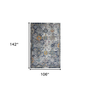 HomeRoots 5' Area Rug - Modern Blue-Gray and Rust Geometric Design for Stylish, Durable Home Décor Solutions 9' x 12' 531596