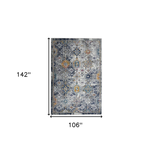 HomeRoots 5' Area Rug - Modern Blue-Gray and Rust Geometric Design for Stylish, Durable Home Décor Solutions 9' x 12' 531596