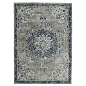 HomeRoots 5' Bohemian-Inspired Teal Gray Ivory Area Rug - Durable, Stain-Resistant, and Stylish for Any Space 5' x 7' 531600