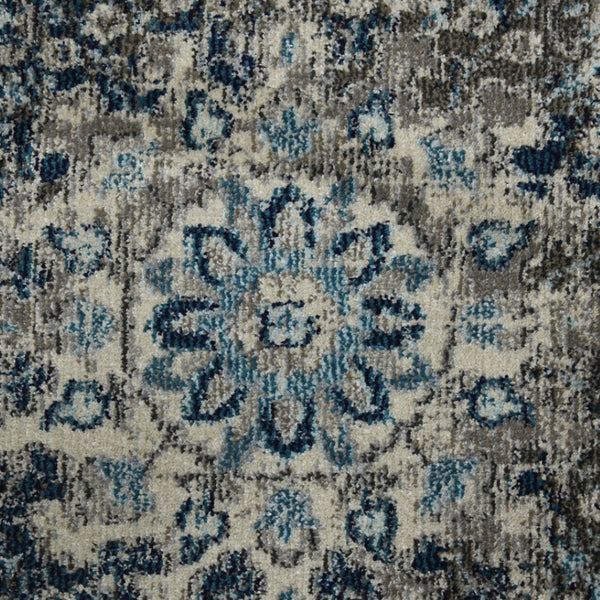 HomeRoots 5' Bohemian-Inspired Teal Gray Ivory Area Rug - Durable, Stain-Resistant, and Stylish for Any Space 5' x 7' 531600