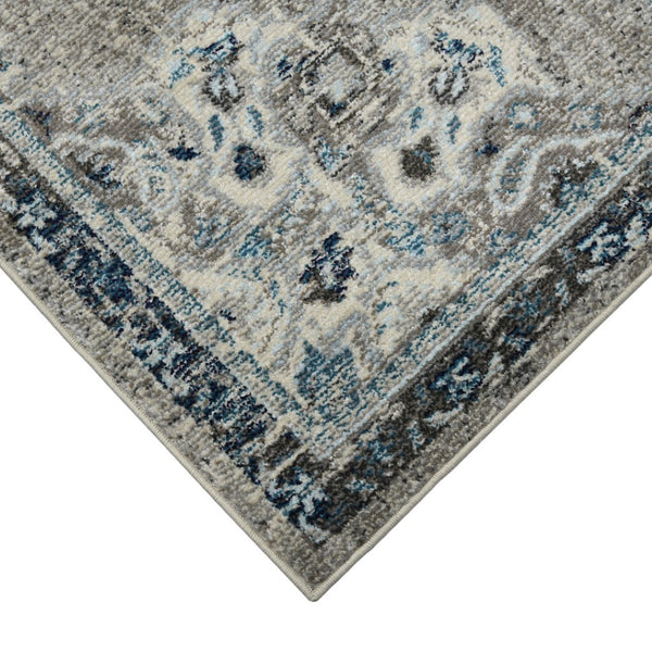 HomeRoots 5' Bohemian-Inspired Teal Gray Ivory Area Rug - Durable, Stain-Resistant, and Stylish for Any Space 5' x 7' 531600