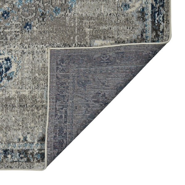 HomeRoots 5' Bohemian-Inspired Teal Gray Ivory Area Rug - Durable, Stain-Resistant, and Stylish for Any Space 5' x 7' 531600