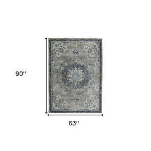 HomeRoots 5' Bohemian-Inspired Teal Gray Ivory Area Rug - Durable, Stain-Resistant, and Stylish for Any Space 5' x 7' 531600