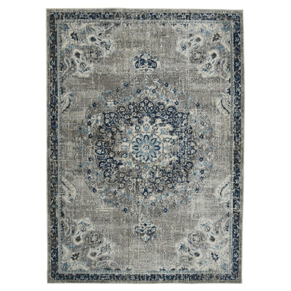 HomeRoots 5' Bohemian-Inspired Teal Gray Ivory Area Rug - Durable, Stain-Resistant, and Stylish for Any Space 8' x 11' 531601