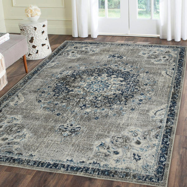 HomeRoots 5' Bohemian-Inspired Teal Gray Ivory Area Rug - Durable, Stain-Resistant, and Stylish for Any Space 8' x 11' 531601