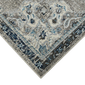 HomeRoots 5' Bohemian-Inspired Teal Gray Ivory Area Rug - Durable, Stain-Resistant, and Stylish for Any Space 8' x 11' 531601