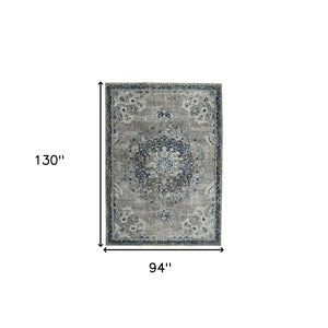 HomeRoots 5' Bohemian-Inspired Teal Gray Ivory Area Rug - Durable, Stain-Resistant, and Stylish for Any Space 8' x 11' 531601