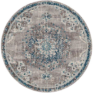 HomeRoots 5' Bohemian-Inspired Teal Gray Ivory Area Rug - Durable, Stain-Resistant, and Stylish for Any Space 7' Round 531602