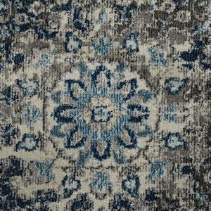 HomeRoots 5' Bohemian-Inspired Teal Gray Ivory Area Rug - Durable, Stain-Resistant, and Stylish for Any Space 7' Round 531602