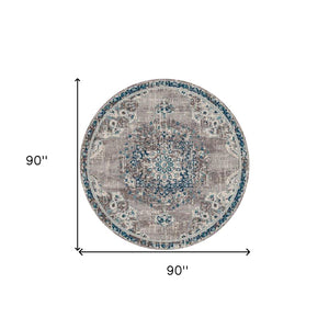 HomeRoots 5' Bohemian-Inspired Teal Gray Ivory Area Rug - Durable, Stain-Resistant, and Stylish for Any Space 7' Round 531602