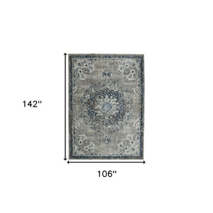 HomeRoots 5' Bohemian-Inspired Teal Gray Ivory Area Rug - Durable, Stain-Resistant, and Stylish for Any Space 9' x 12' 531603