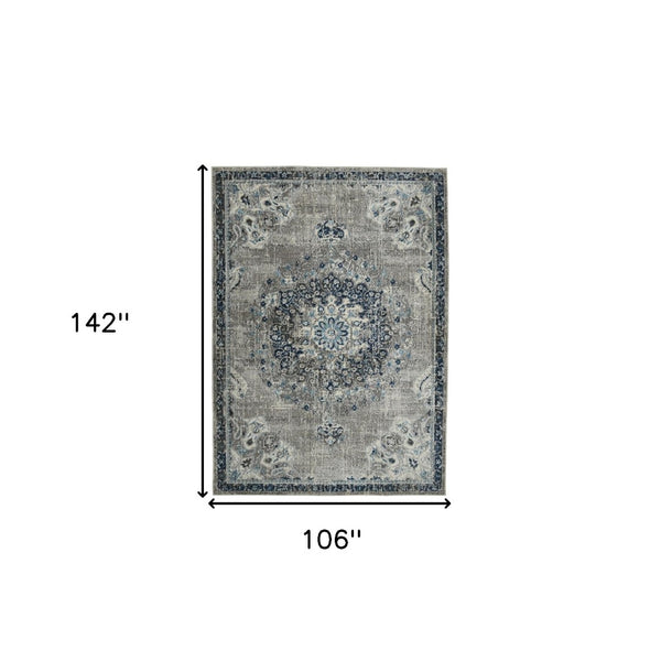 HomeRoots 5' Bohemian-Inspired Teal Gray Ivory Area Rug - Durable, Stain-Resistant, and Stylish for Any Space 9' x 12' 531603