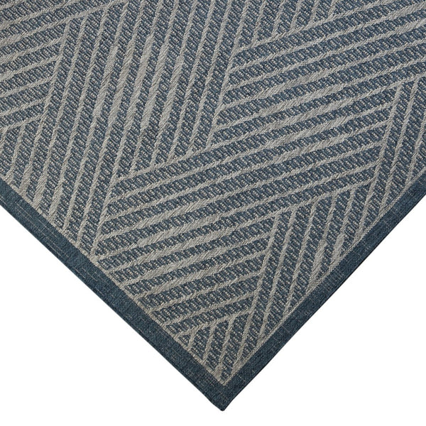 HomeRoots 8' Contemporary Gray and Blue Geometric Indoor Outdoor Area Rug – Durable, Stain-Resistant Design Blue 8' x 10' 531606