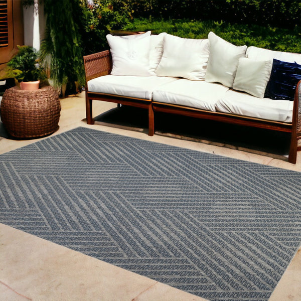 HomeRoots 8' Contemporary Gray and Blue Geometric Indoor Outdoor Area Rug – Durable, Stain-Resistant Design Blue 8' x 10' 531606