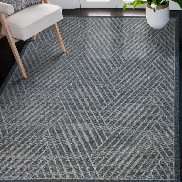 HomeRoots 8' Contemporary Gray and Blue Geometric Indoor Outdoor Area Rug – Durable, Stain-Resistant Design Blue 9' x 12' 531607