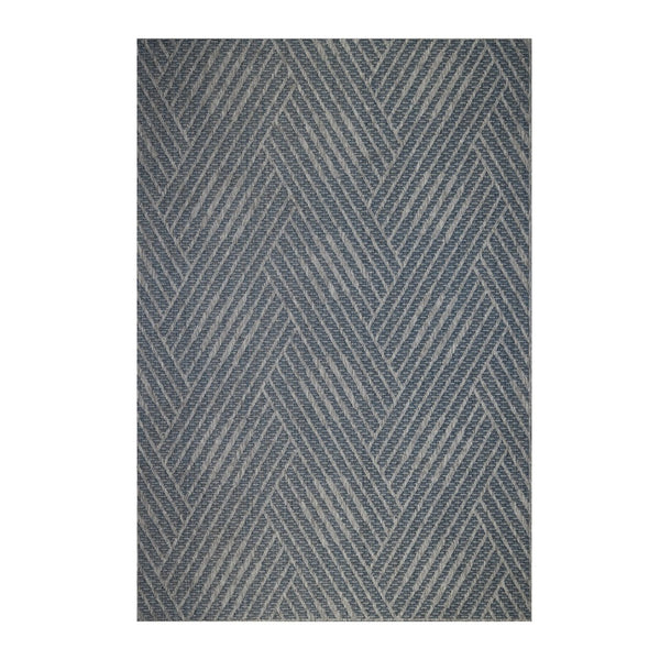 HomeRoots 8' Contemporary Gray and Blue Geometric Indoor Outdoor Area Rug – Durable, Stain-Resistant Design Blue 6'6" x 9'10" 531610