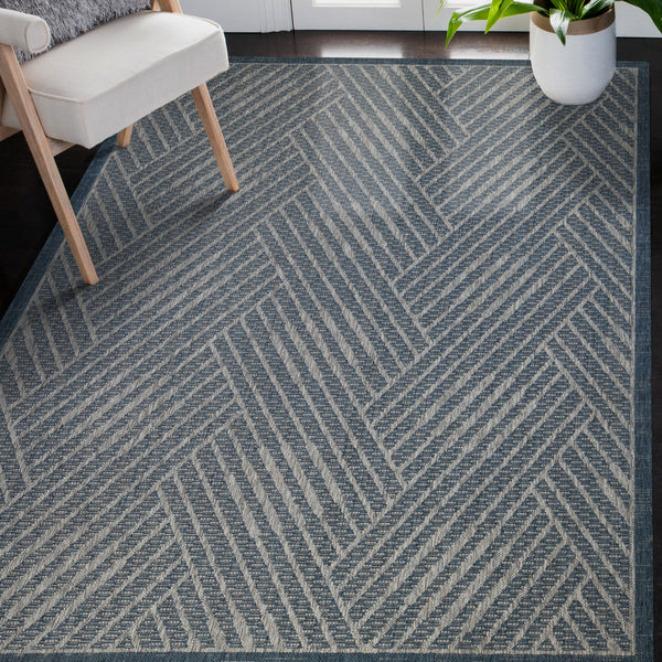 Homeroots 6' Gray And Blue Geometric Stain Resistant Area Rug – Perfect For Indoor And Outdoor Spaces! Blue Polypropylene 531610