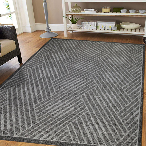 HomeRoots 8' Contemporary Gray and Blue Geometric Indoor Outdoor Area Rug – Durable, Stain-Resistant Design Fossil Gray 9' x 12' 531614
