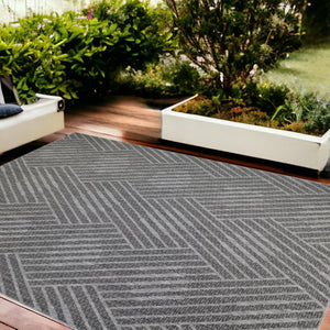 HomeRoots 8' Contemporary Gray and Blue Geometric Indoor Outdoor Area Rug – Durable, Stain-Resistant Design Fossil Gray 9' x 12' 531614