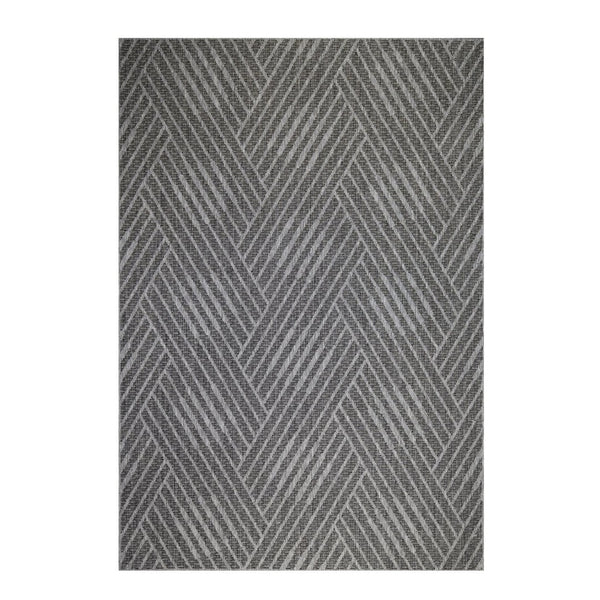 HomeRoots 8' Contemporary Gray and Blue Geometric Indoor Outdoor Area Rug – Durable, Stain-Resistant Design Fossil Gray 6'6" x 9'10" 531617