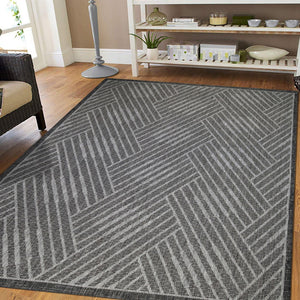 HomeRoots 8' Contemporary Gray and Blue Geometric Indoor Outdoor Area Rug – Durable, Stain-Resistant Design Fossil Gray 6'6" x 9'10" 531617
