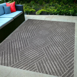 HomeRoots 8' Contemporary Gray and Blue Geometric Indoor Outdoor Area Rug – Durable, Stain-Resistant Design Fossil Gray 6'6" x 9'10" 531617